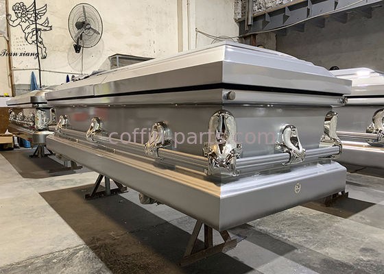 Half Couch Metal Coffin, White Pink Two-tone Shell,  Adult Funeral Coffin
